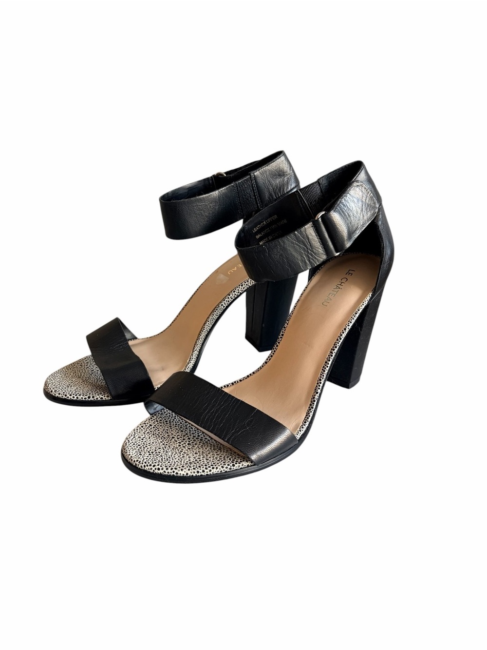 NWT Le Chateau Black Ankle-Strap Block Leather Heels  size 40